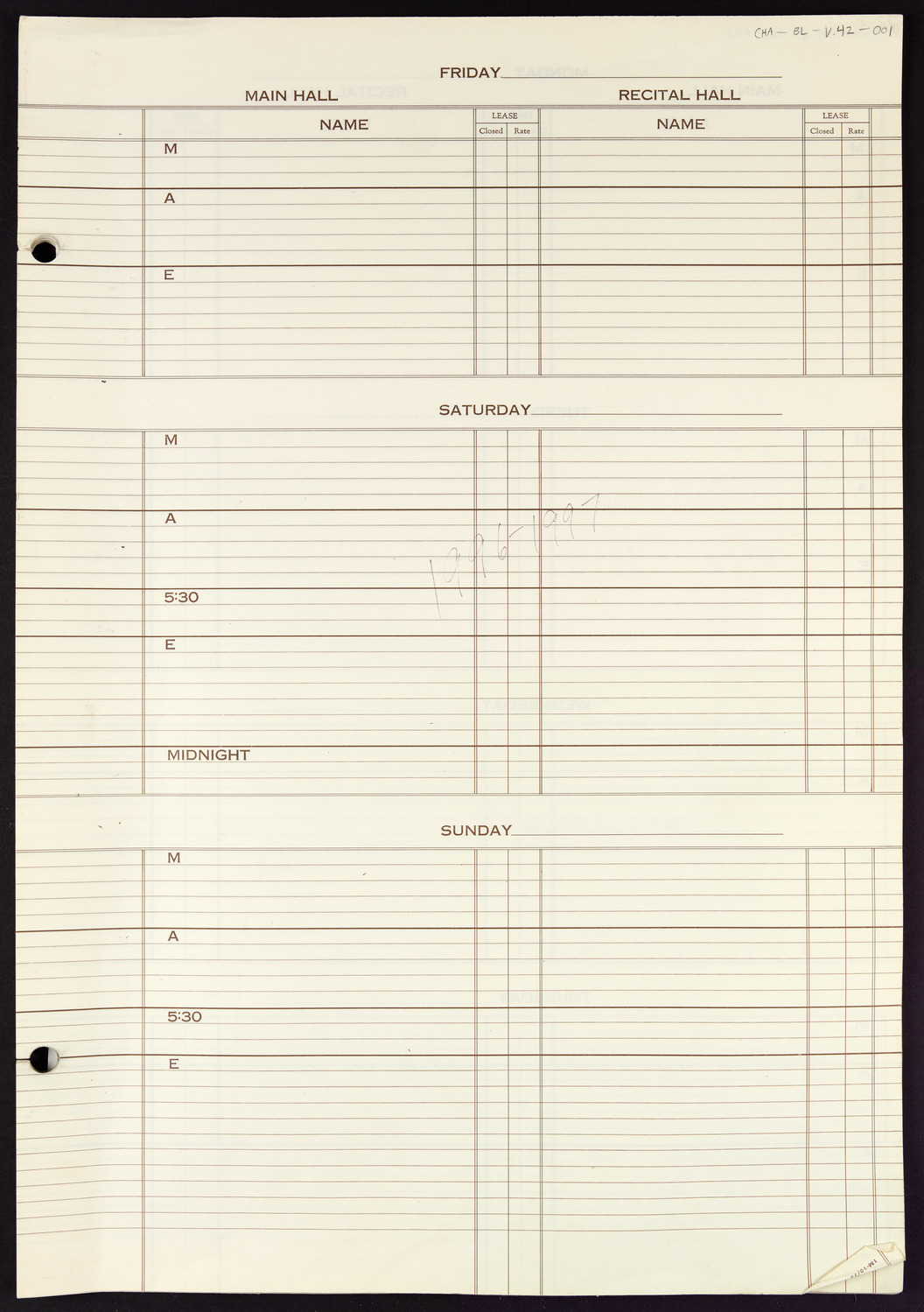 Carnegie Hall Booking Ledger, volume 42, page 1