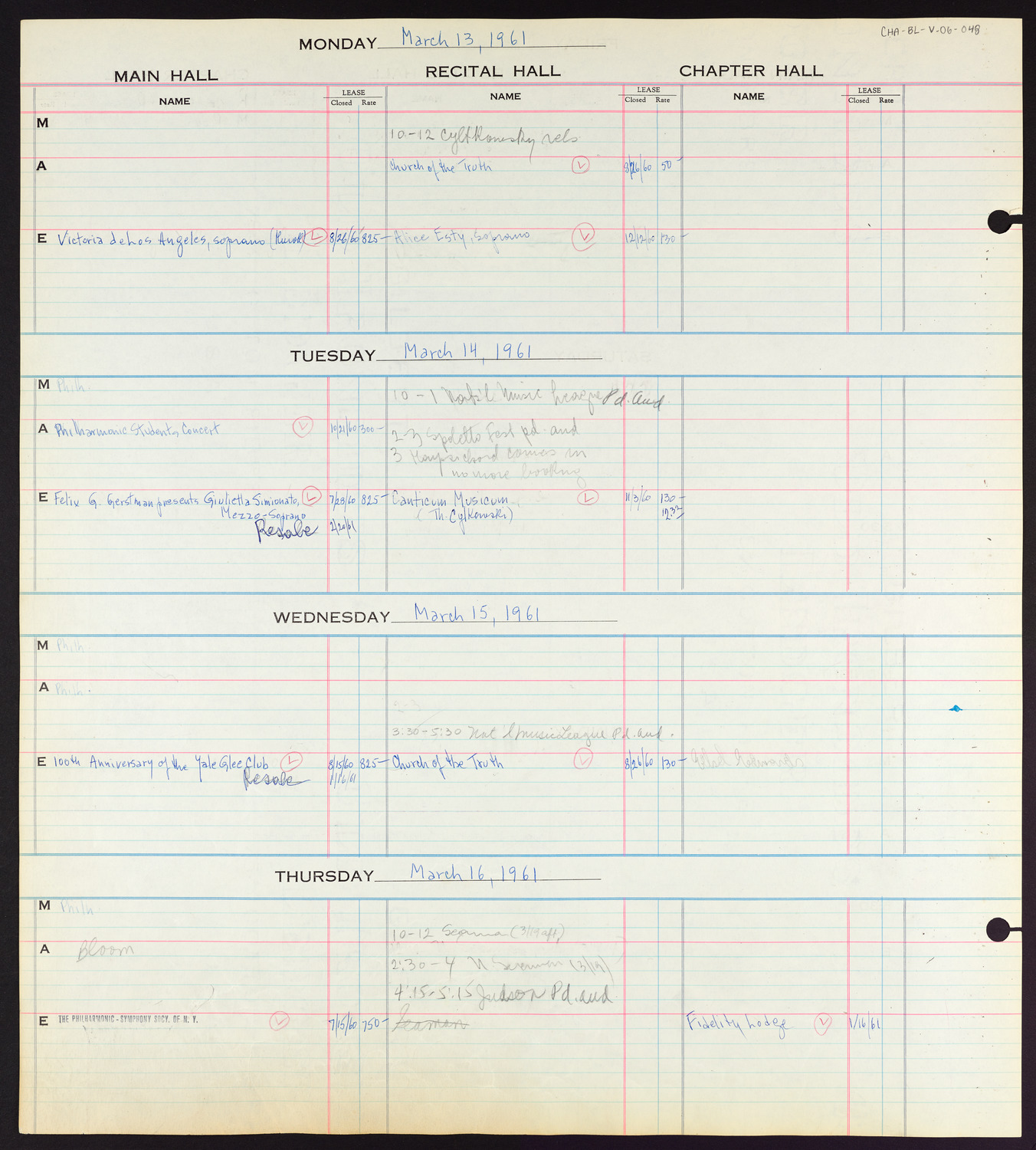 Carnegie Hall Booking Ledger, volume 6, page 48