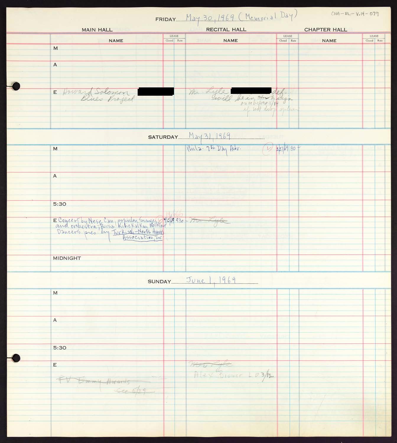 Carnegie Hall Booking Ledger, volume 14, page 79