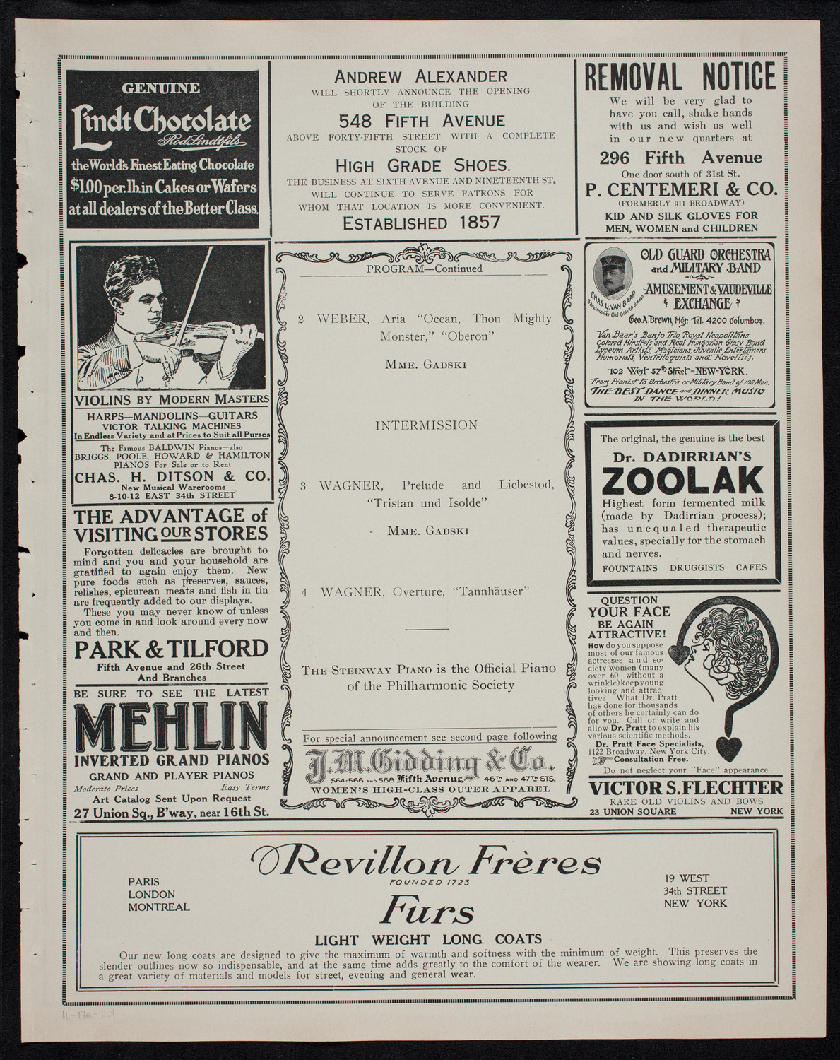 New York Philharmonic, November 17, 1911, program page 7