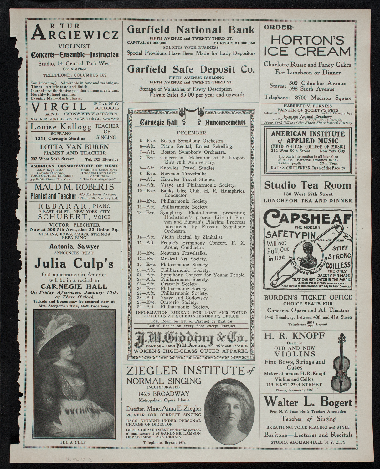 Eugène Ysaÿe, Violin, December 5, 1912, program page 3
