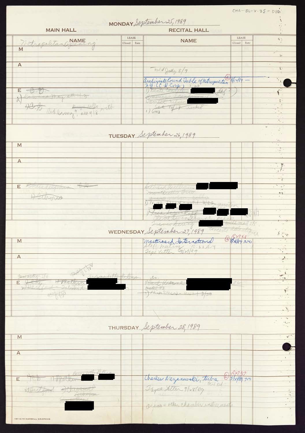 Carnegie Hall Booking Ledger, volume 35, page 10