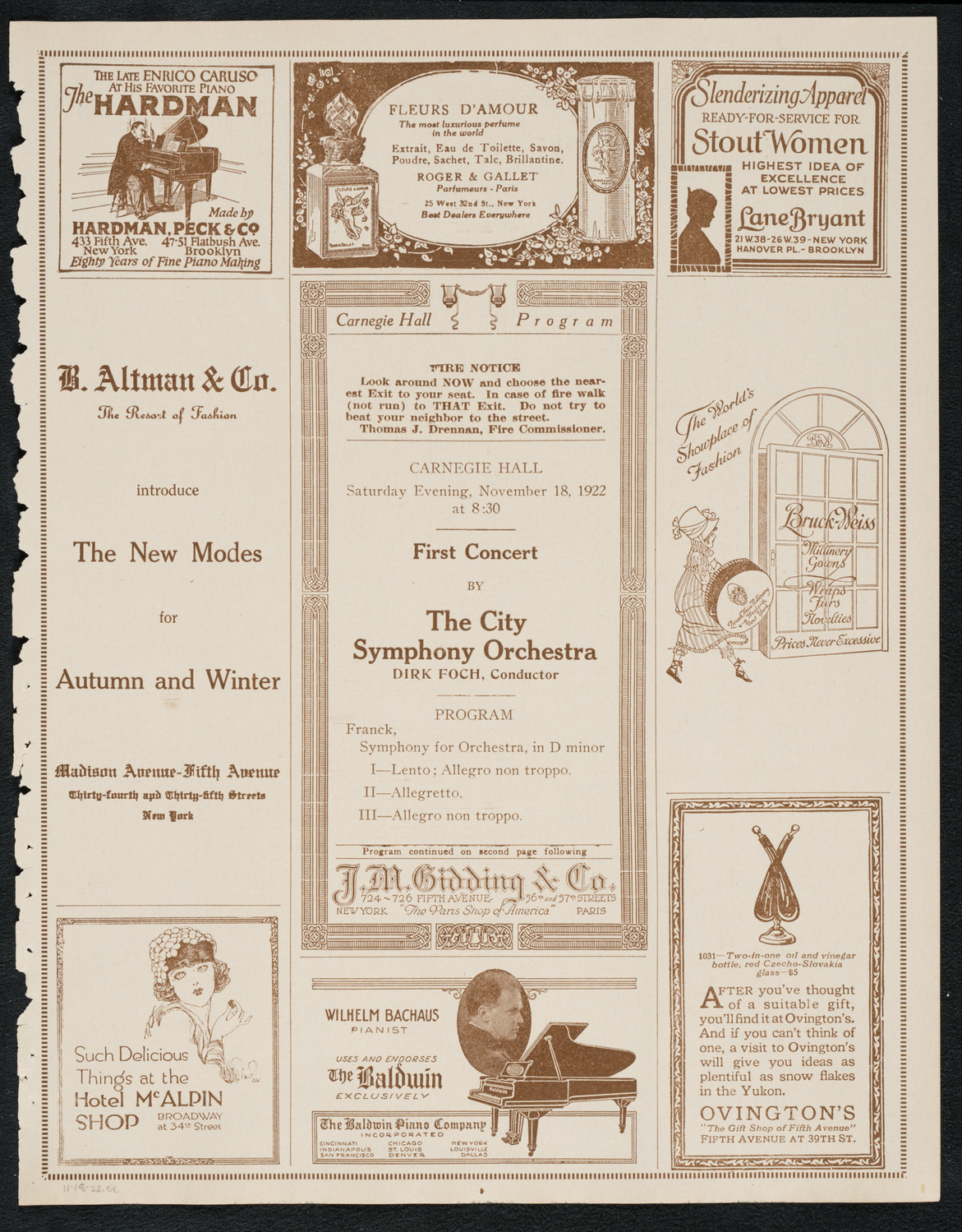 City Symphony Orchestra, November 18, 1922, program page 5