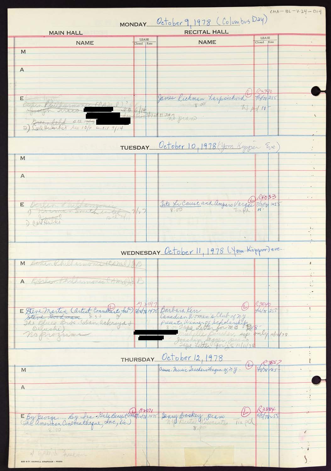 Carnegie Hall Booking Ledger, volume 24, page 14