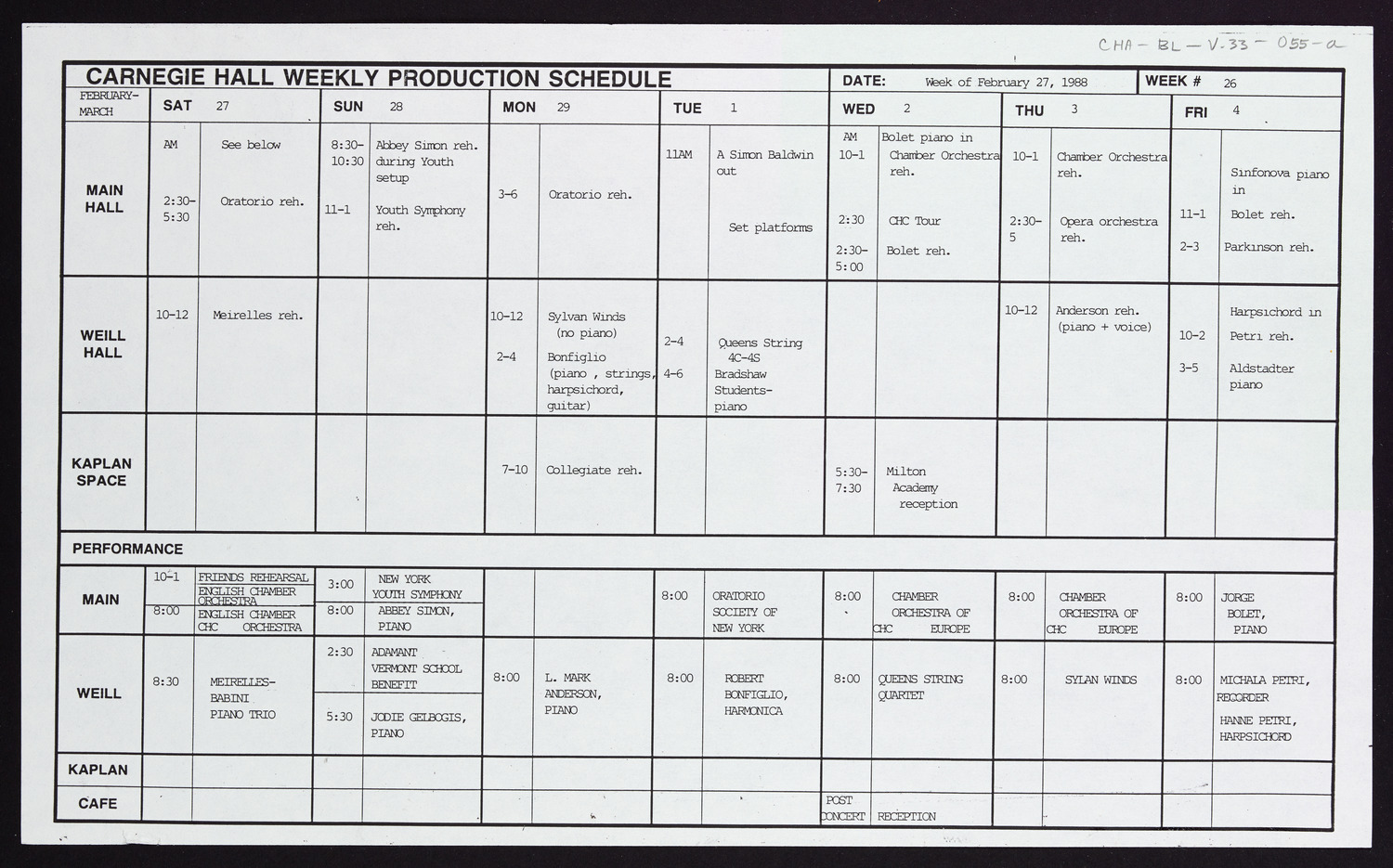 Carnegie Hall Booking Ledger, volume 33, page 55a