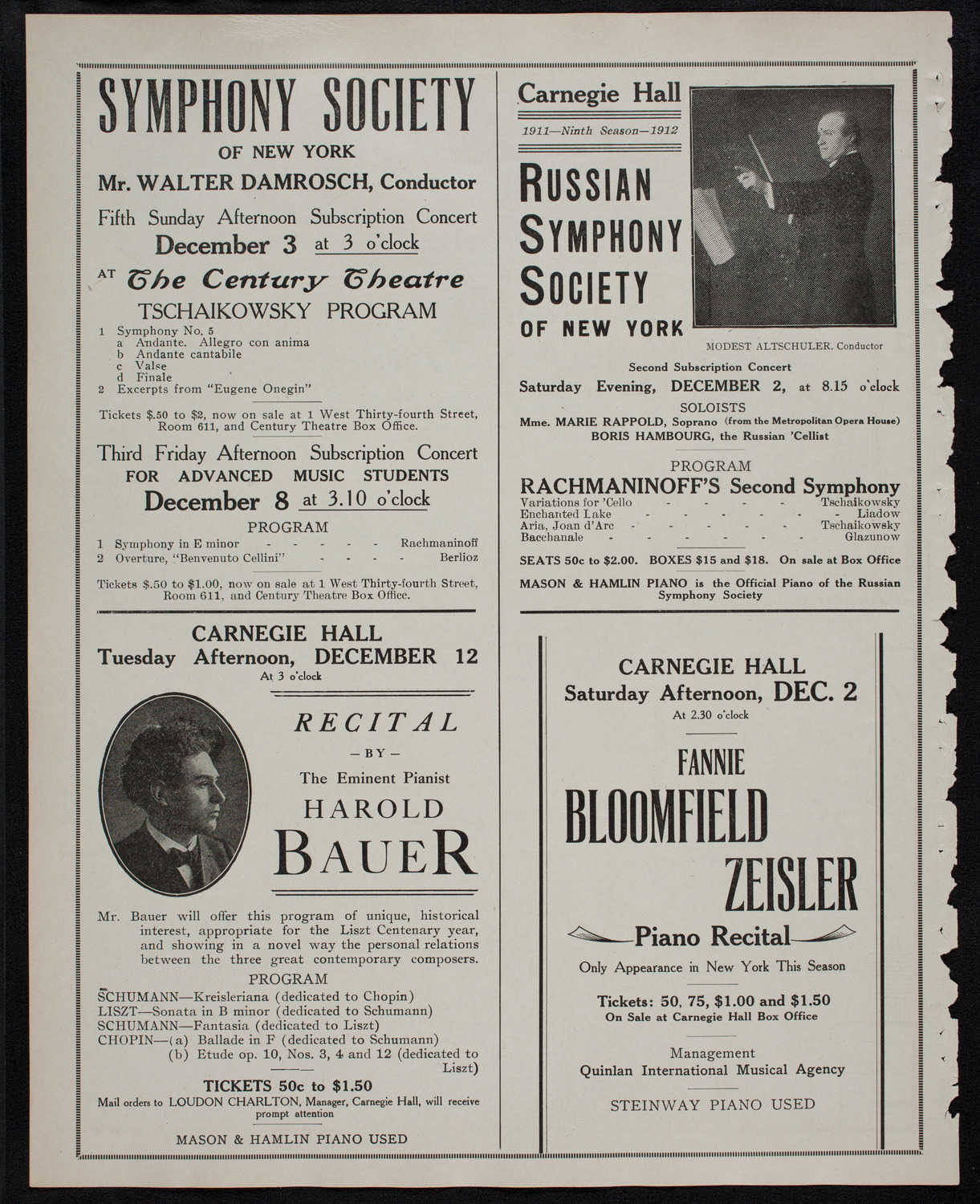 New York Philharmonic, December 1, 1911, program page 10