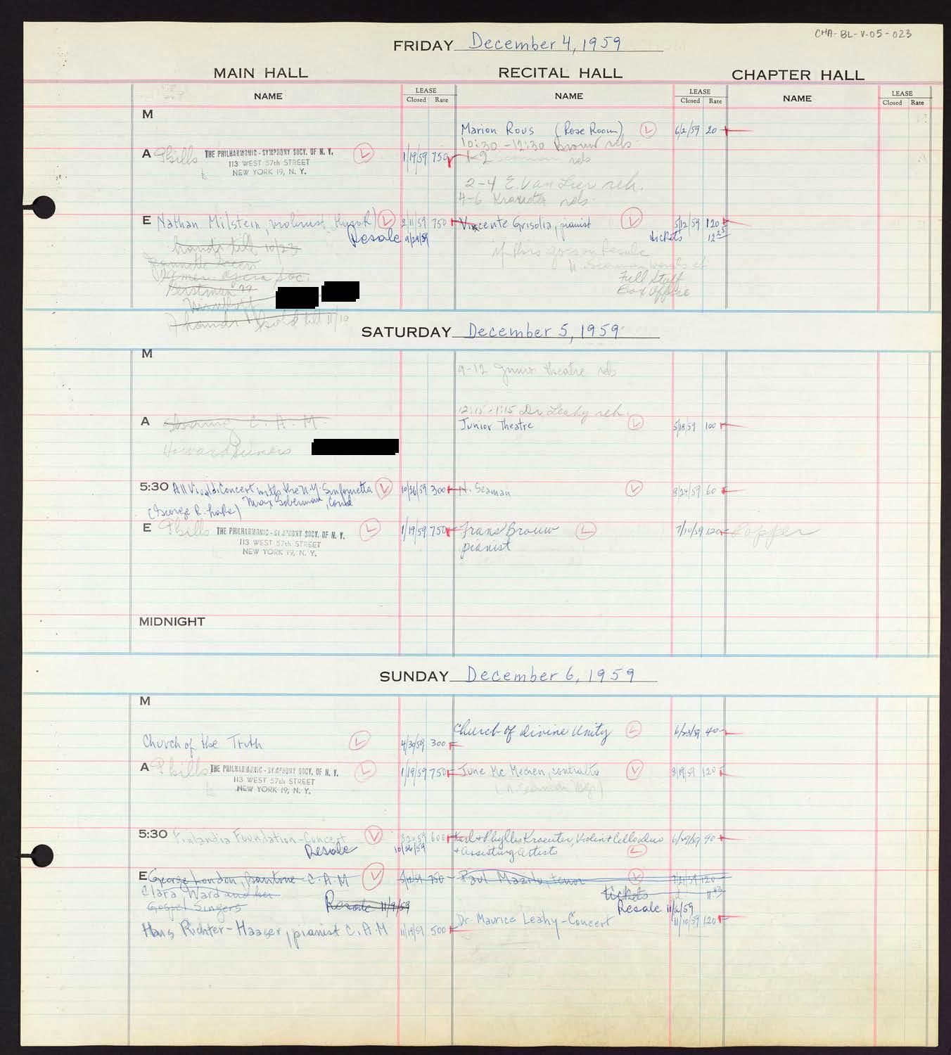 Carnegie Hall Booking Ledger, volume 5, page 23