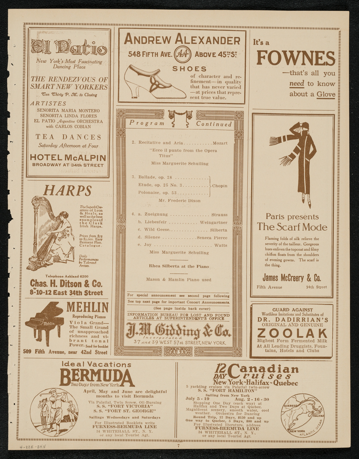 Frederic Dixon and Marguerite Schuiling, April 22, 1924, program page 7