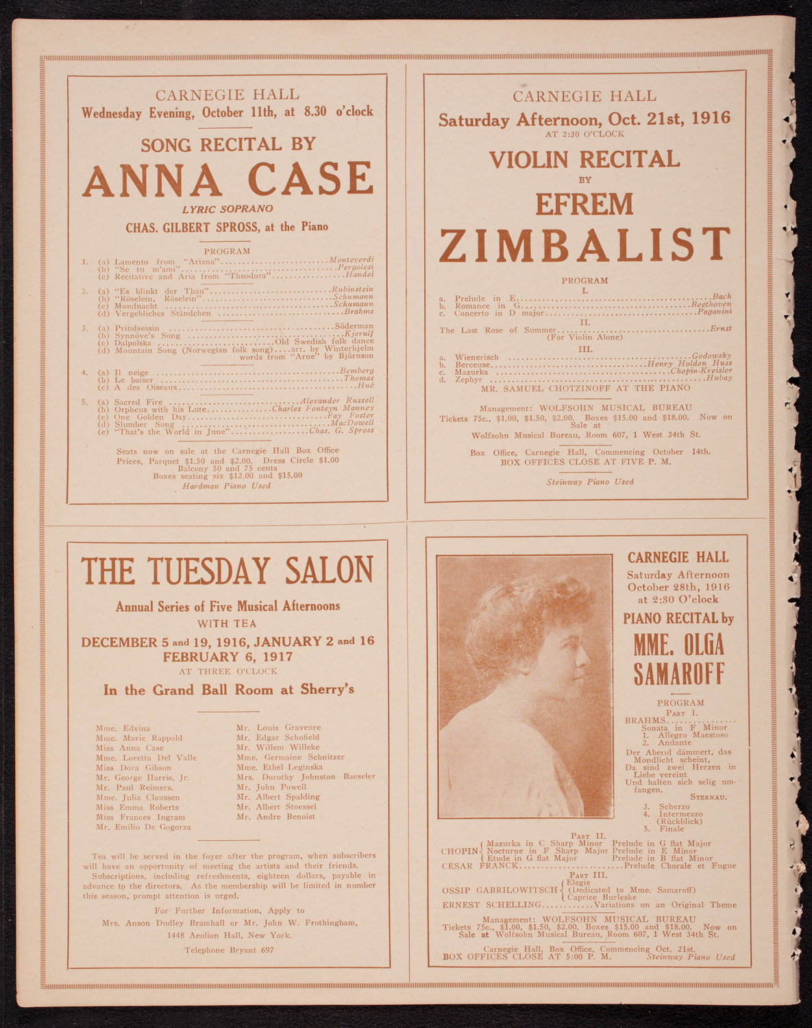 Johanna Gadski, Soprano, October 8, 1916, program page 10