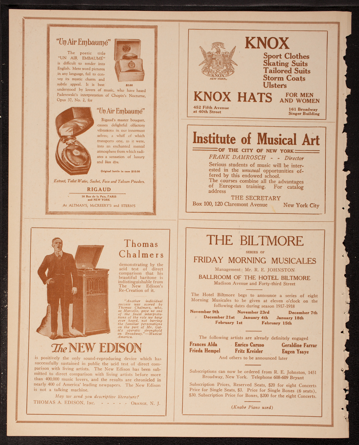 New York Philharmonic, March 9, 1917, program page 2