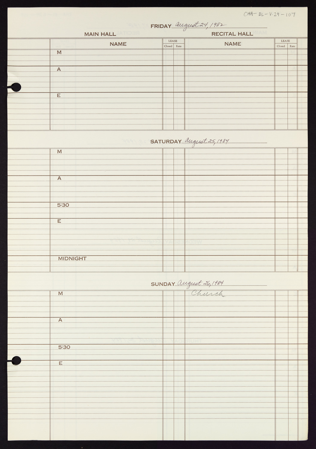 Carnegie Hall Booking Ledger, volume 29, page 107