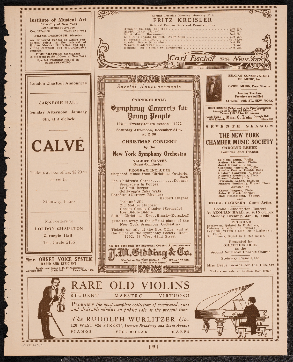 Oratorio Society of New York, December 28, 1921, program page 9