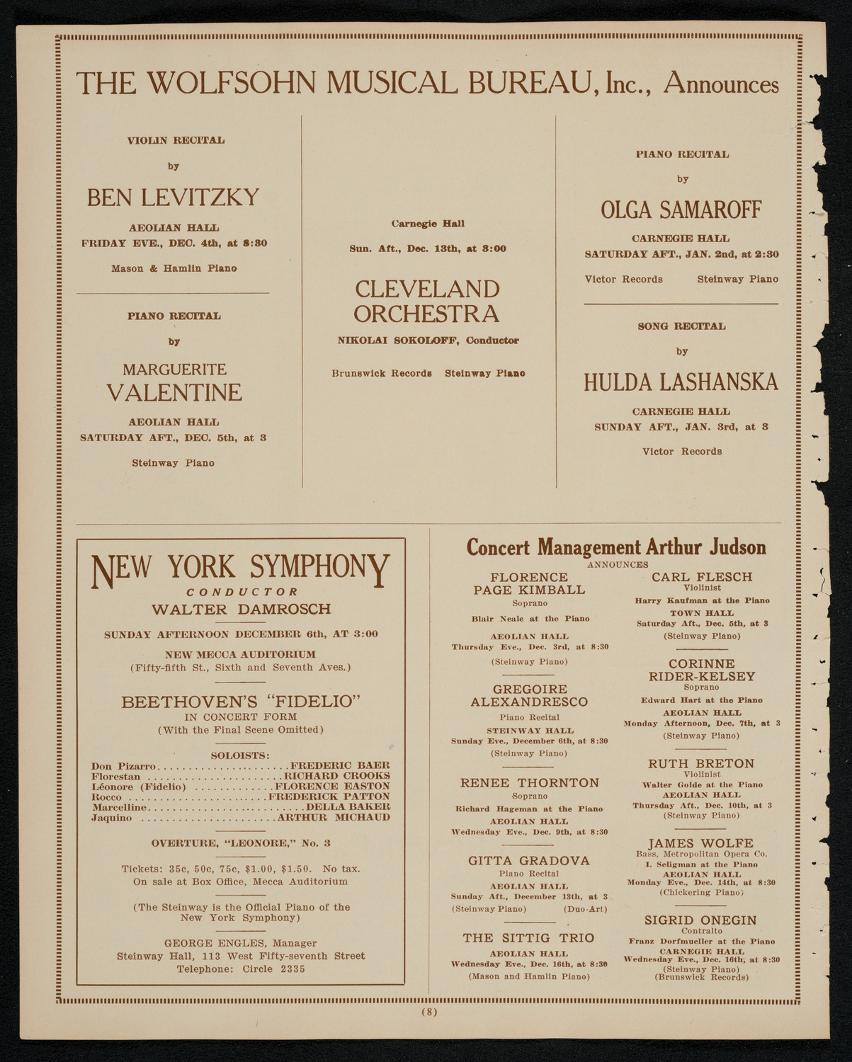 Max Rosen, Violin, December 2, 1925, program page 8