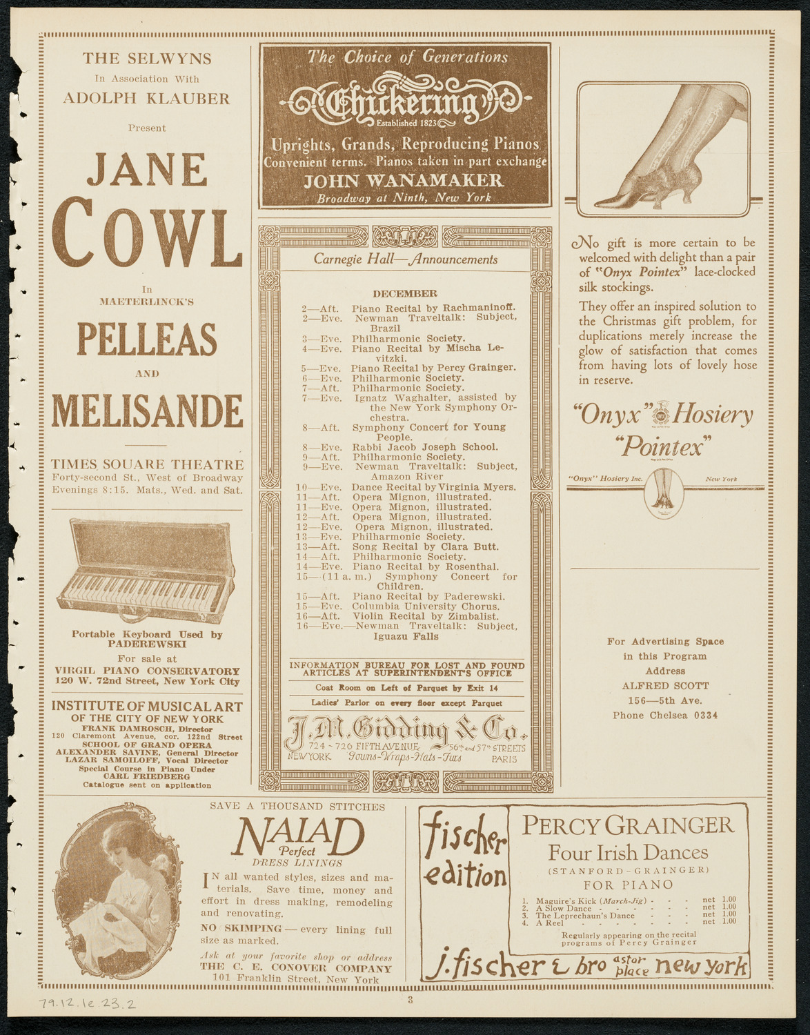 New York Philharmonic, December 1, 1923, program page 3