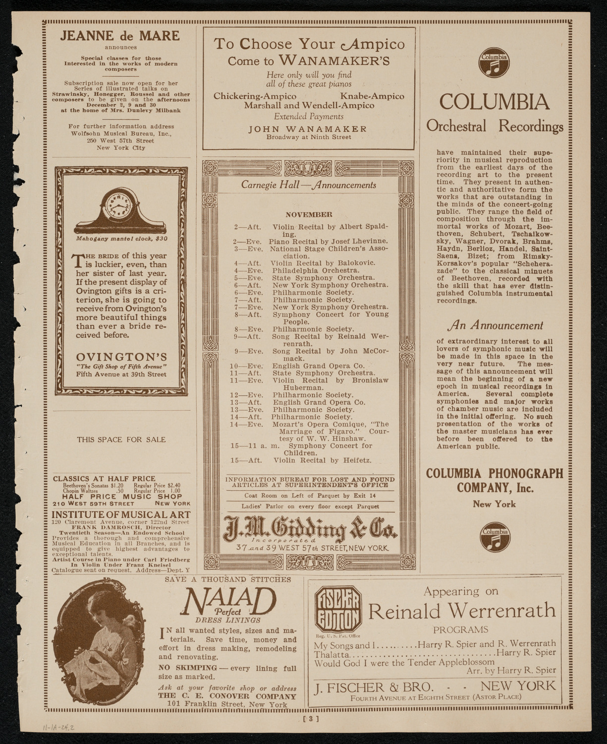 Tamara Karsavina, November 1, 1924, program page 3