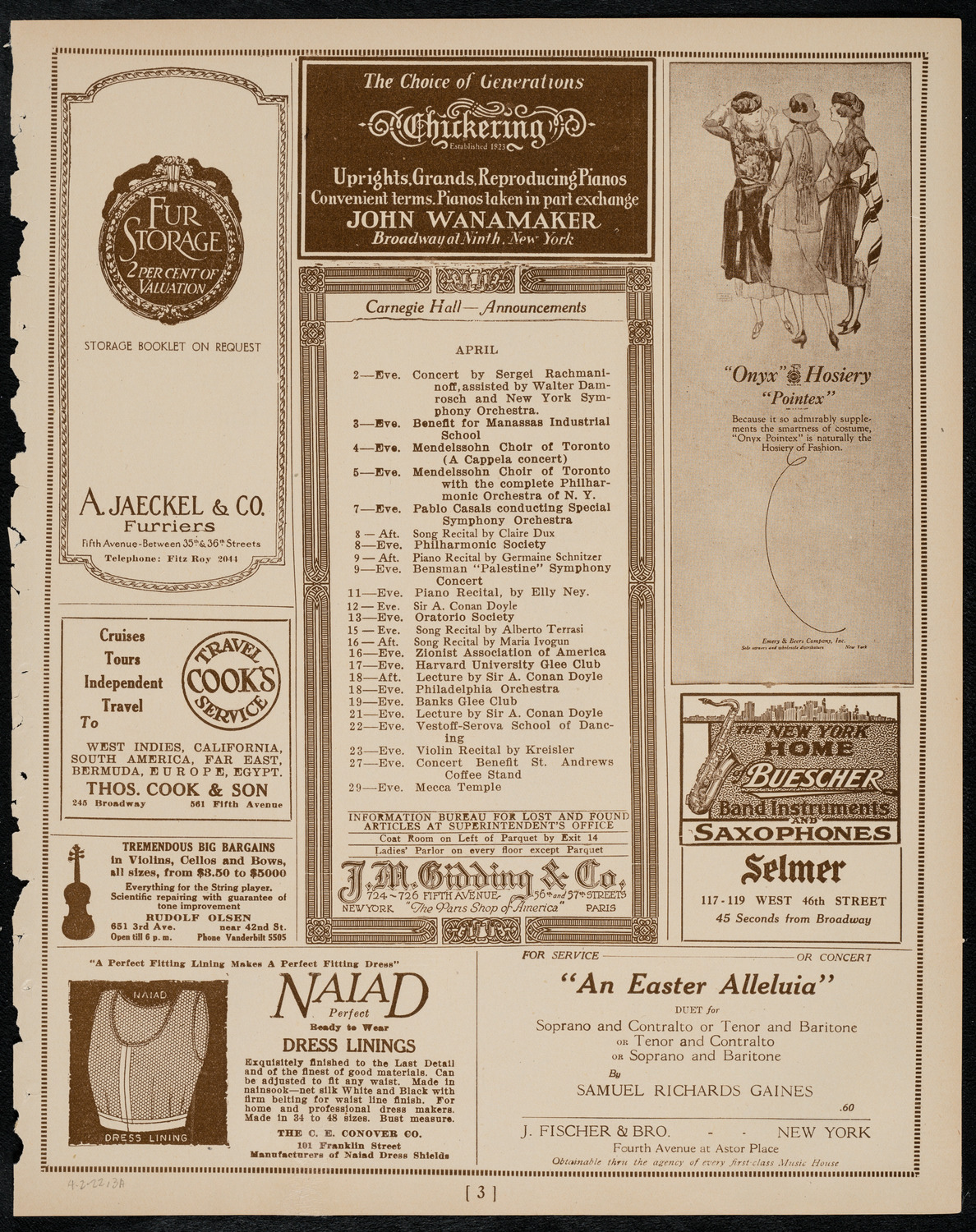 Reinald Werrenrath, Baritone, April 2, 1922, program page 3