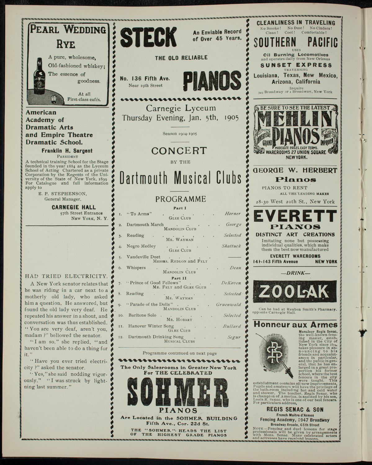 Dartmouth Musical Clubs, January 5, 1905, program page 2