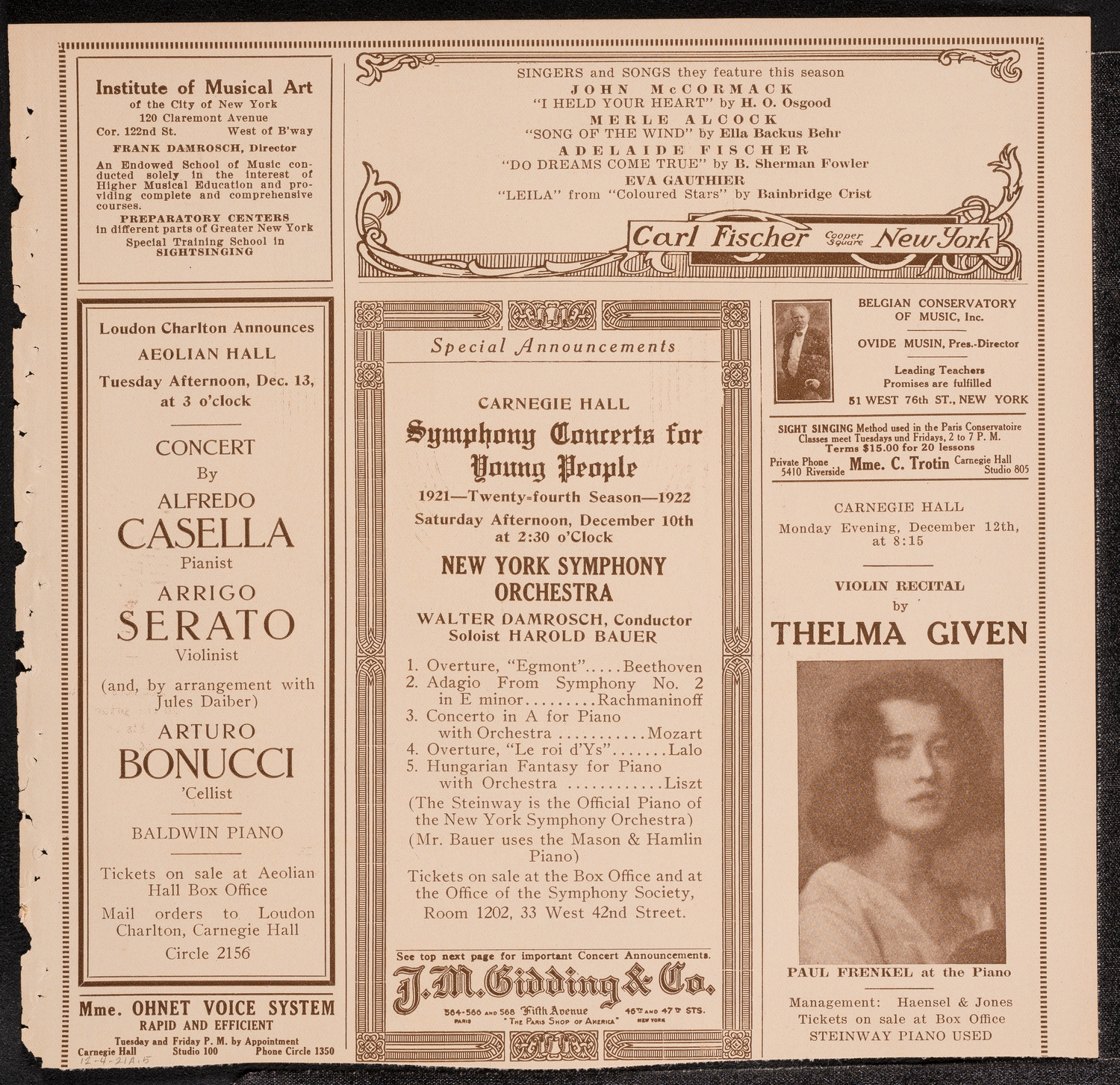 Sergei Rachmaninoff, Piano, December 4, 1921, program page 9