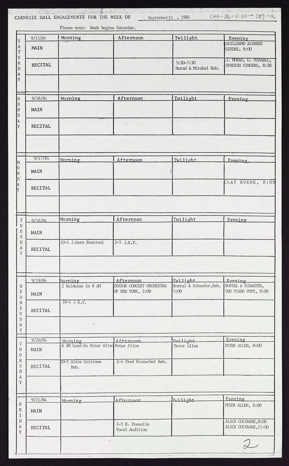 Carnegie Hall Booking Ledger, volume 30, page 7a