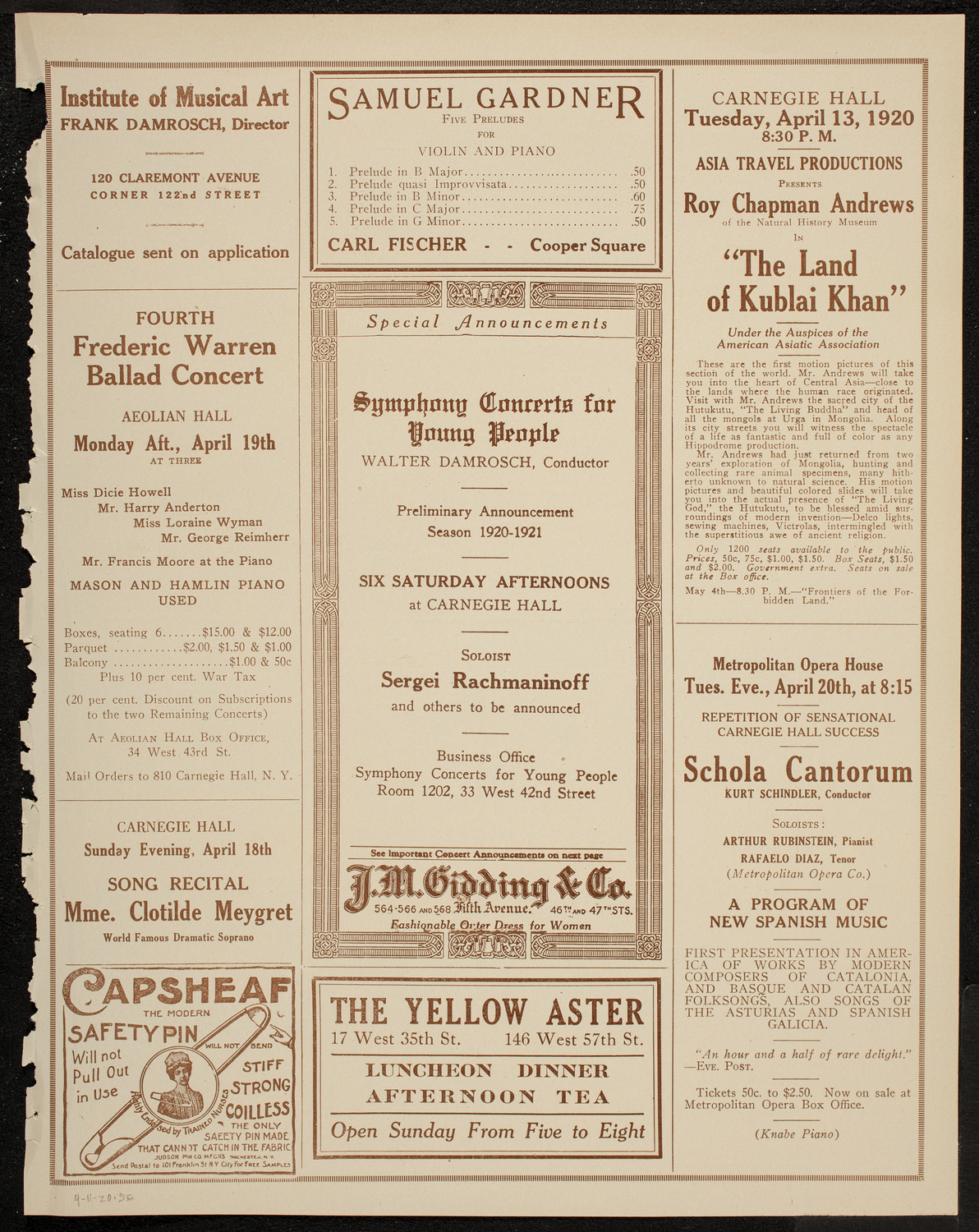 Gala Concert: Christine Langenhan, Orville Harrold, and Samuel Gardner, April 11, 1920, program page 9