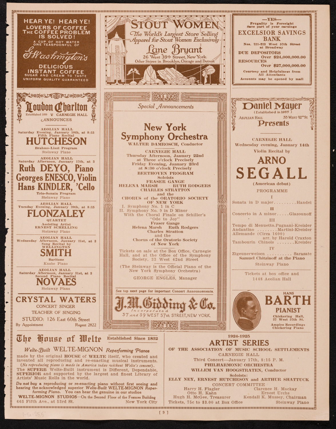 New York Symphony Orchestra, January 8, 1925, program page 9