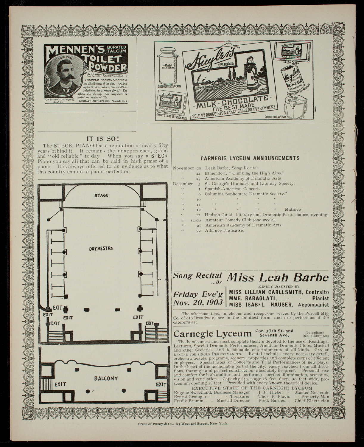 Ah Foon, November 14, 1903, program page 4