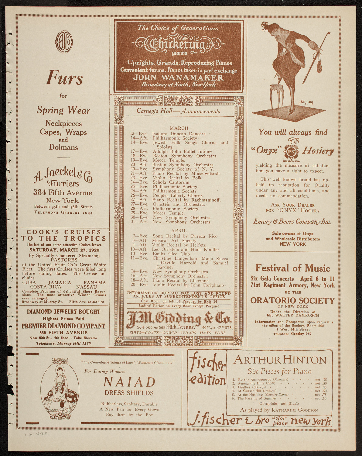 Josef Hofmann, Piano, March 13, 1920, program page 3