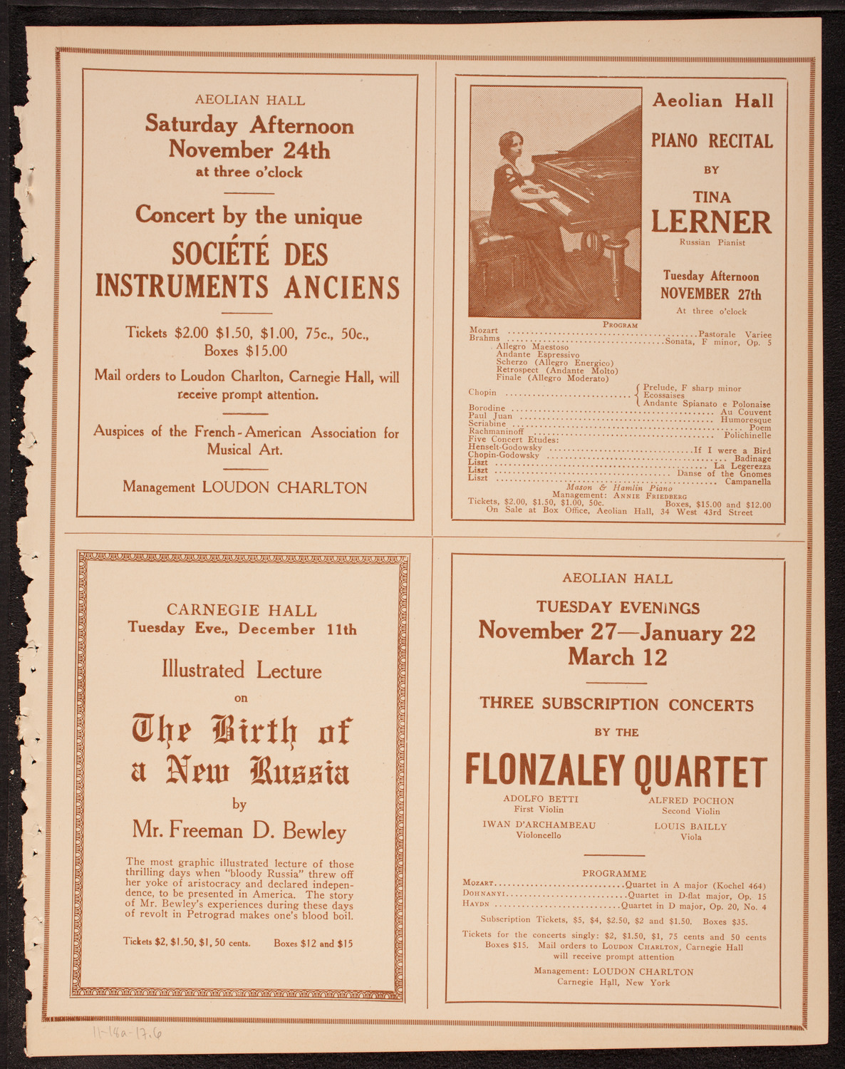 Ossip Gabrilowitsch, Piano, November 18, 1917, program page 11