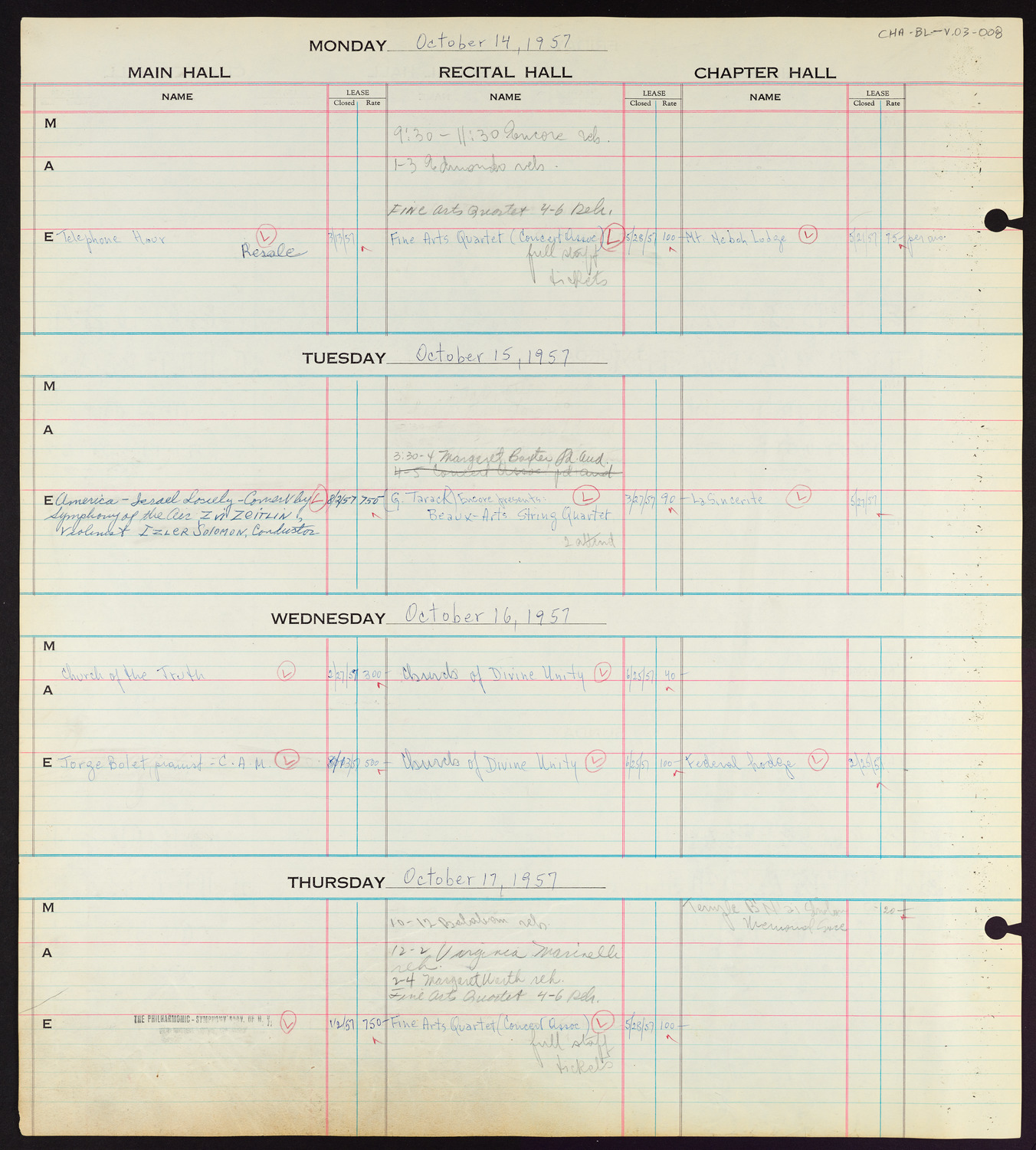 Carnegie Hall Booking Ledger, volume 3, page 8