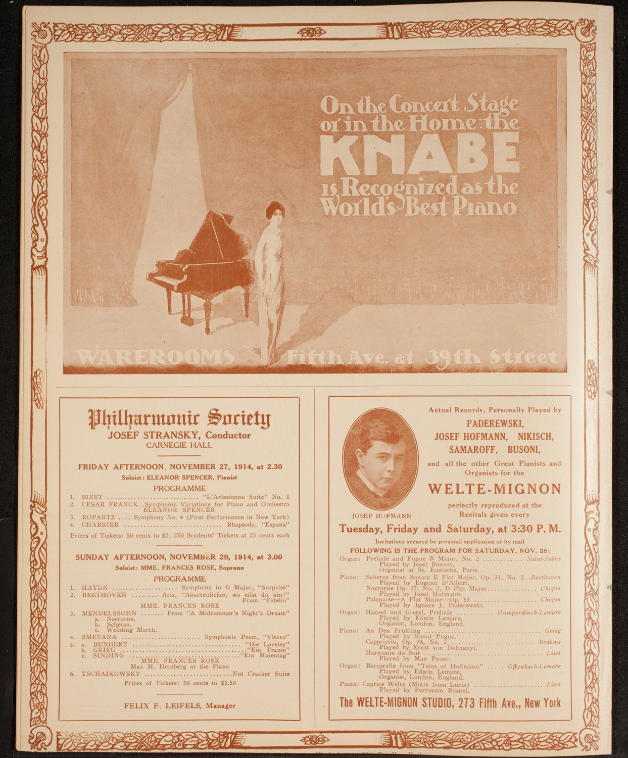 Leonard Borwick, Piano, November 24, 1914, program page 12