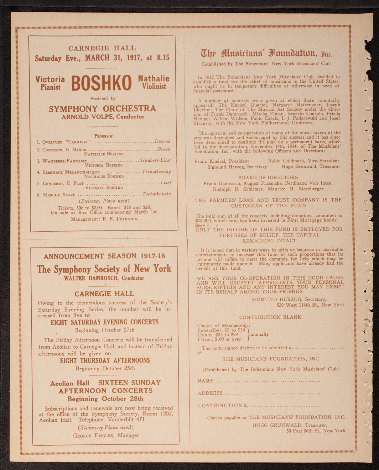 Ignacy Jan Paderewski, Piano, March 31, 1917, program page 8