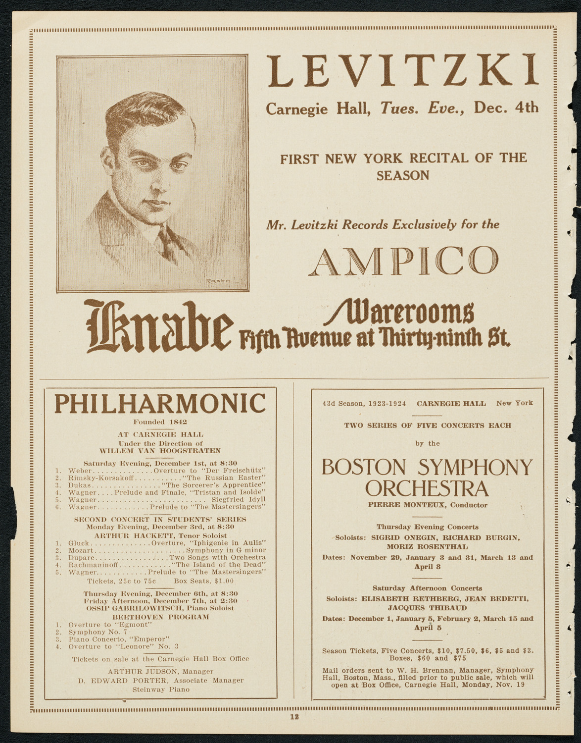 New York Philharmonic, November 28, 1923, program page 12
