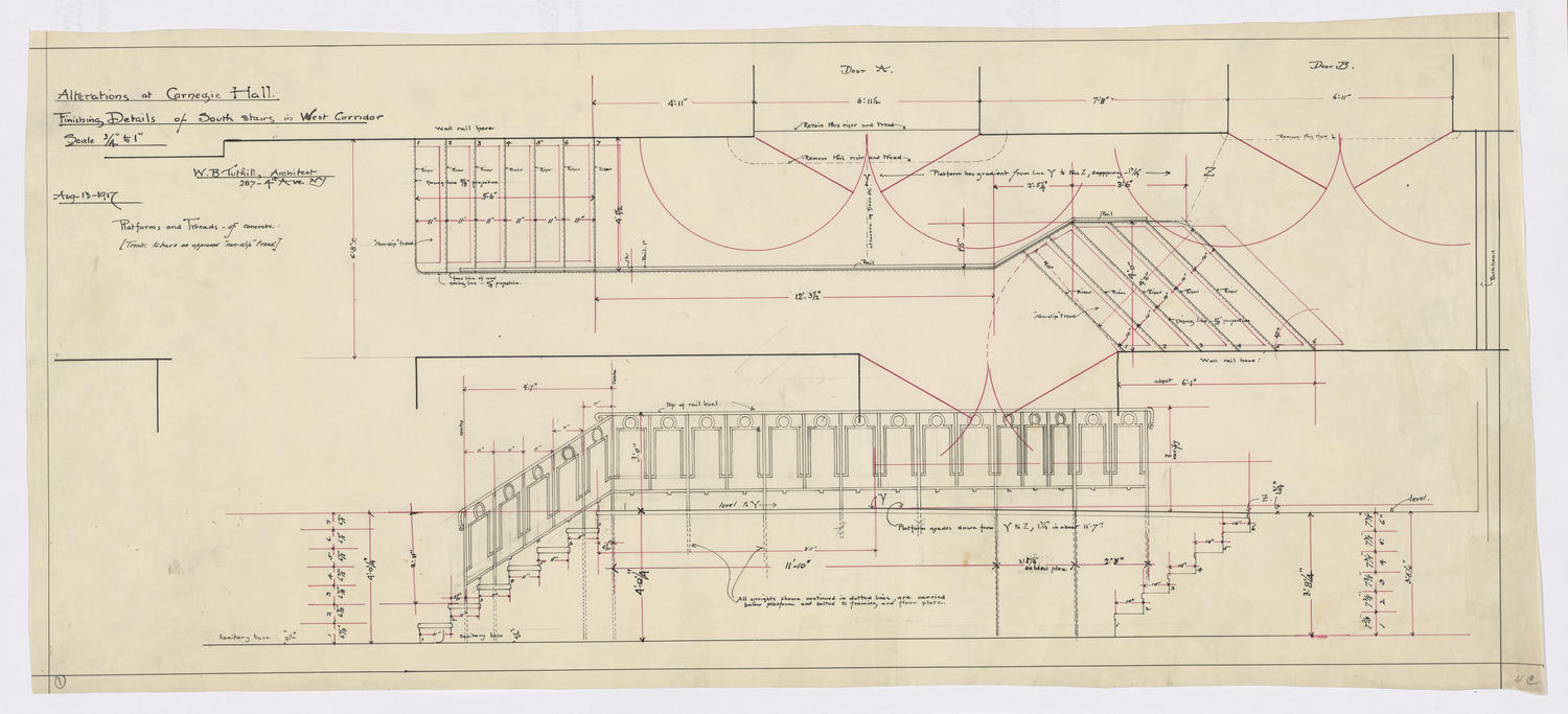 Finishing details of south stairs in west corridor, August 13, 1917