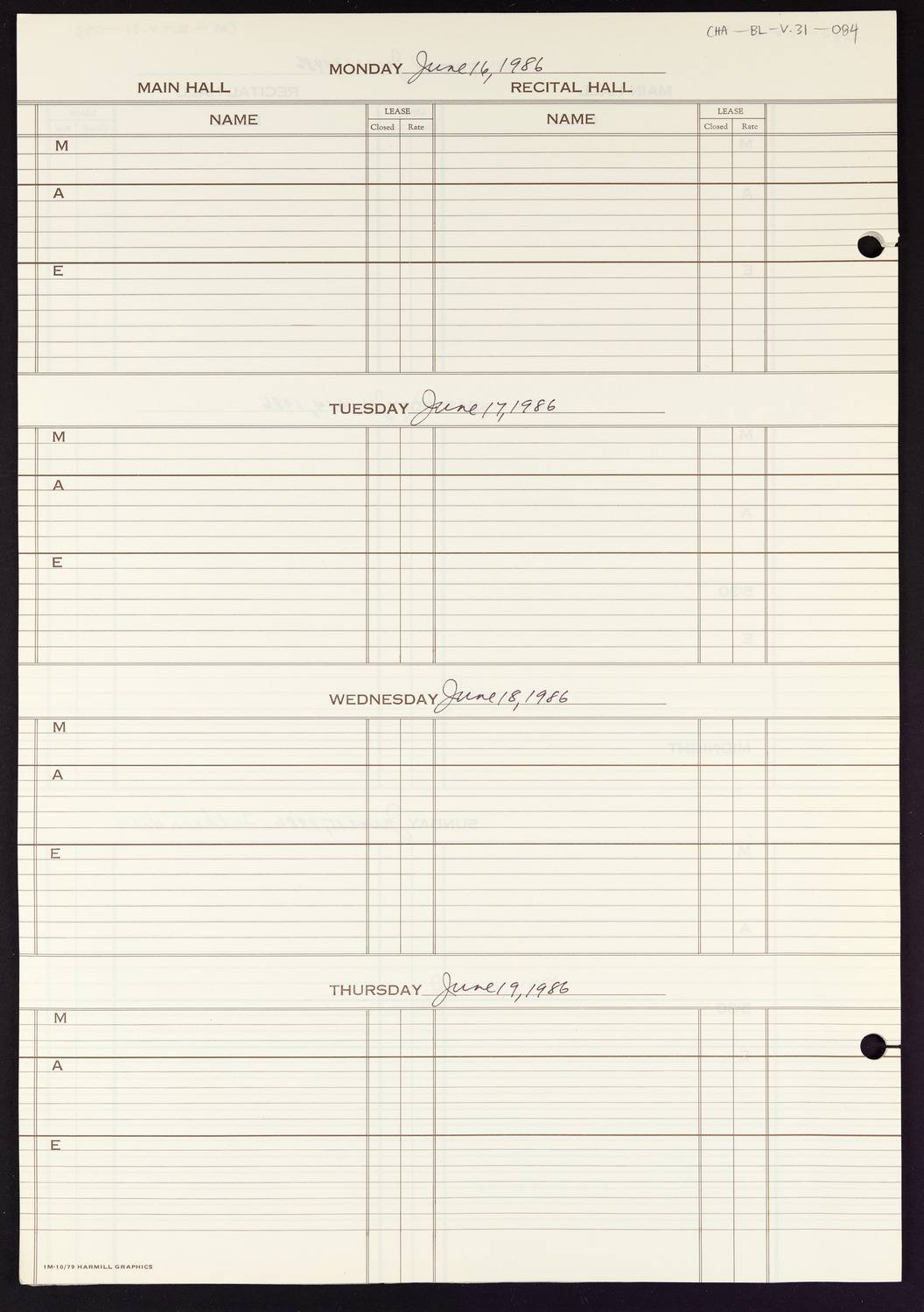 Carnegie Hall Booking Ledger, volume 31, page 84