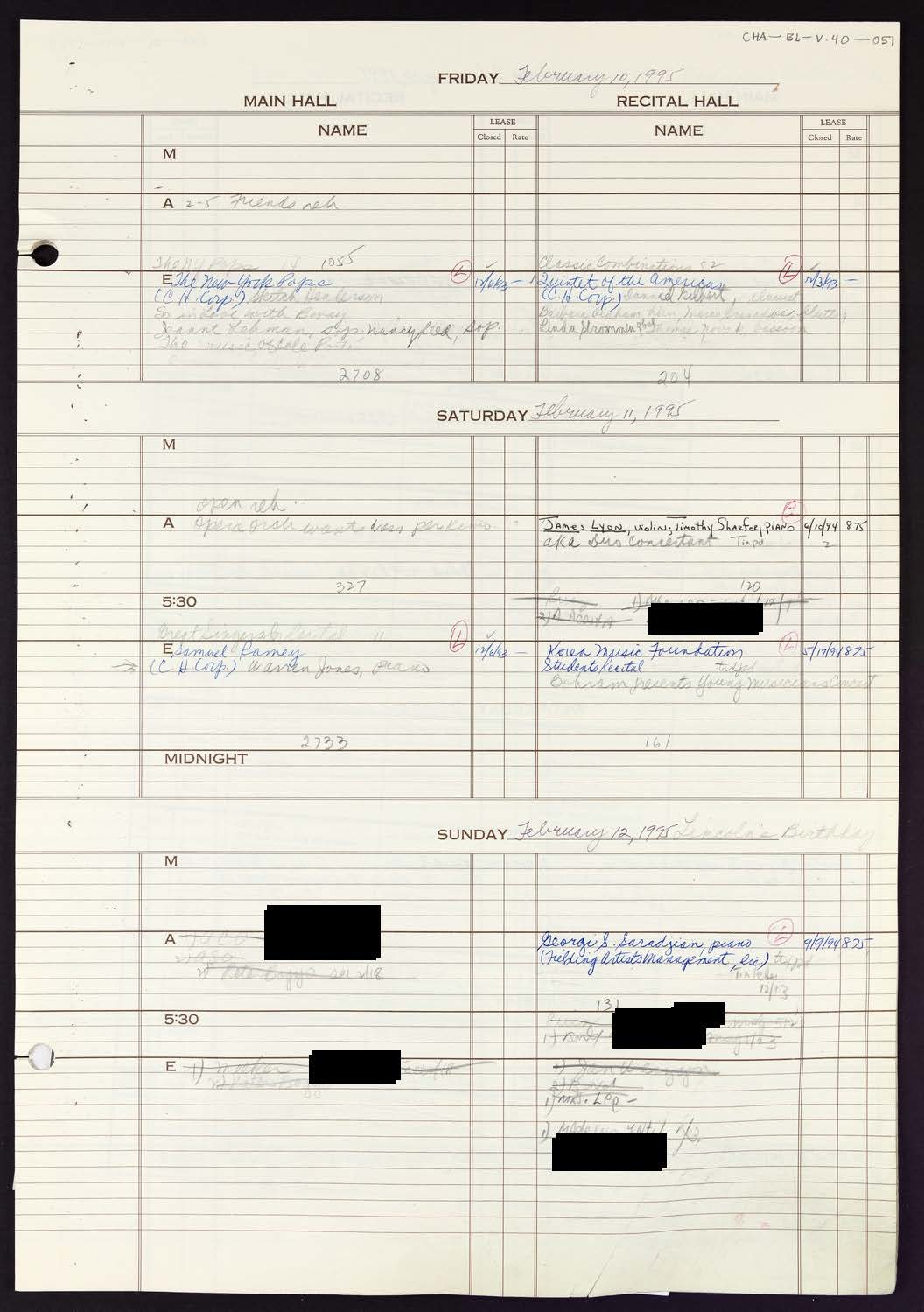 Carnegie Hall Booking Ledger, volume 40, page 51