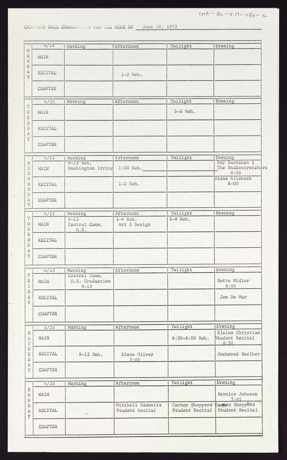 Carnegie Hall Booking Ledger, volume 17, page 86a