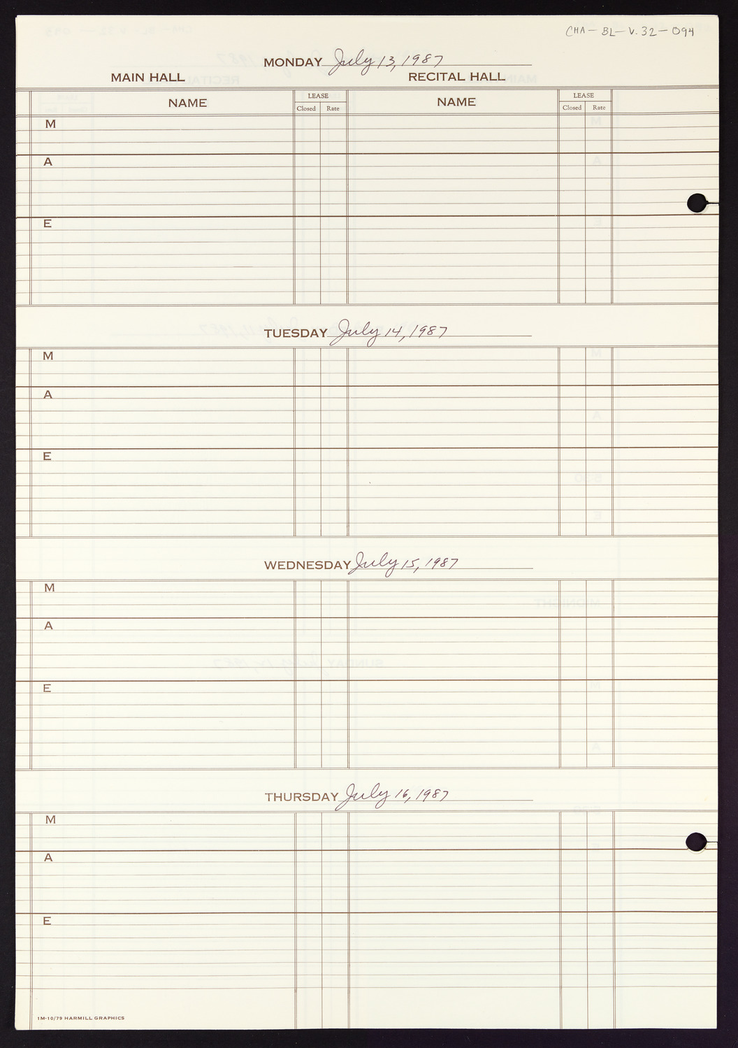 Carnegie Hall Booking Ledger, volume 32, page 94