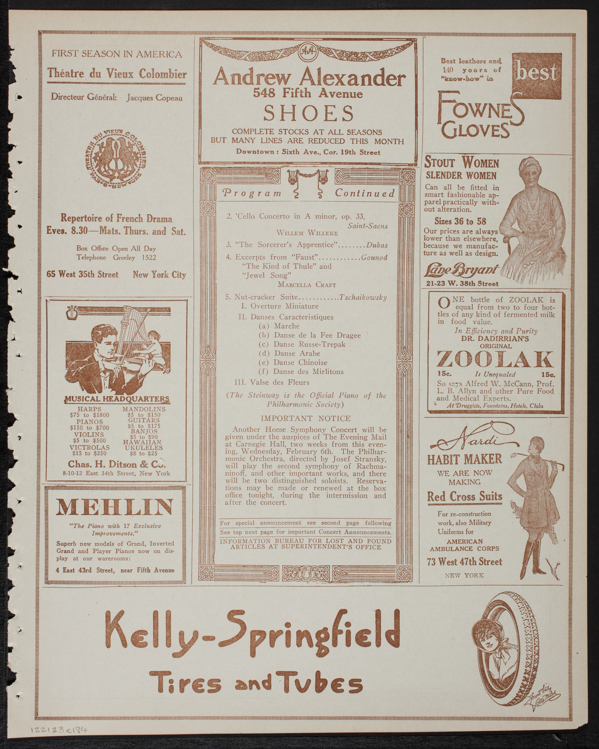 Home Symphony Concert: New York Philharmonic, January 23, 1918, program page 7