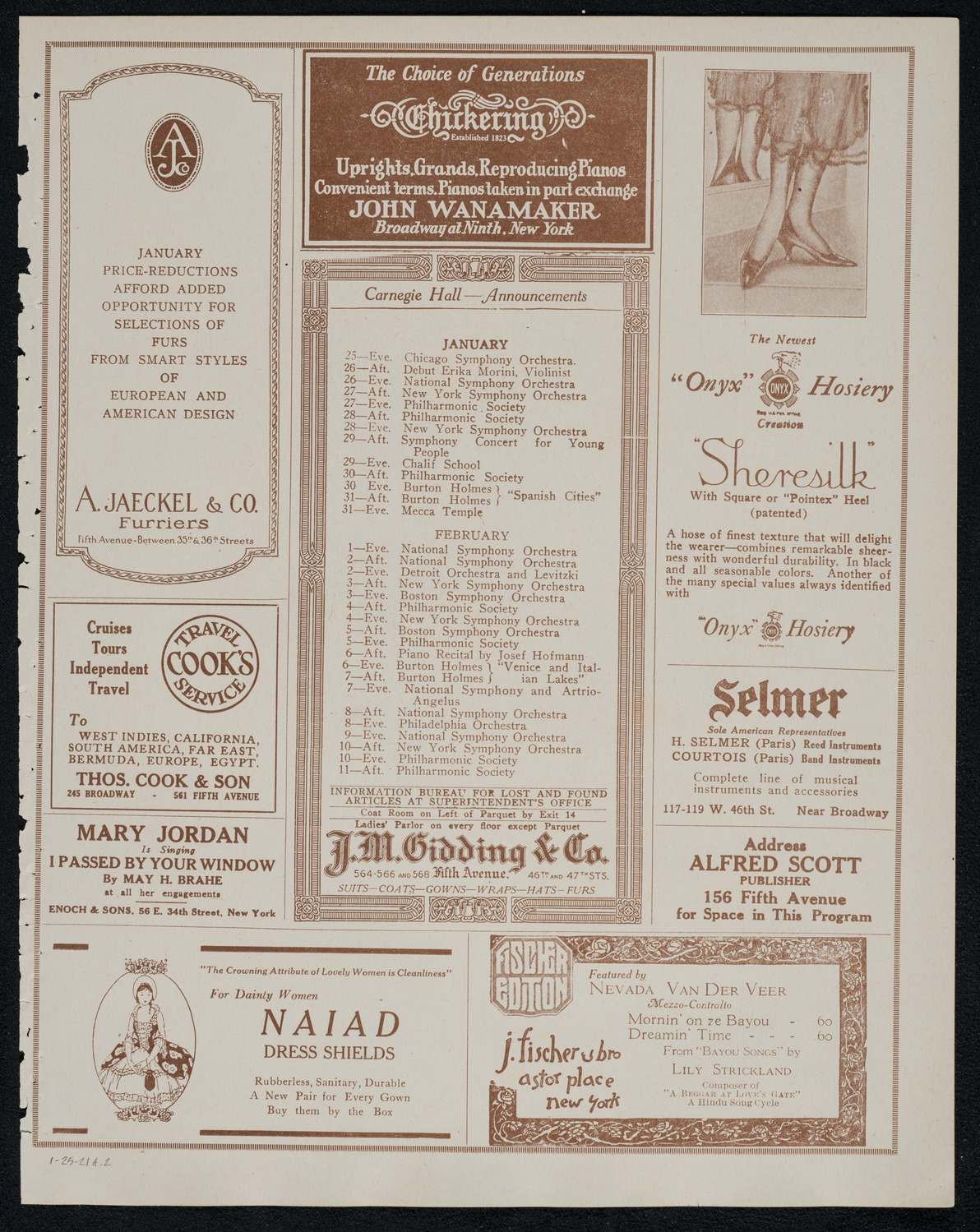 National Symphony Orchestra, January 25, 1921, program page 3