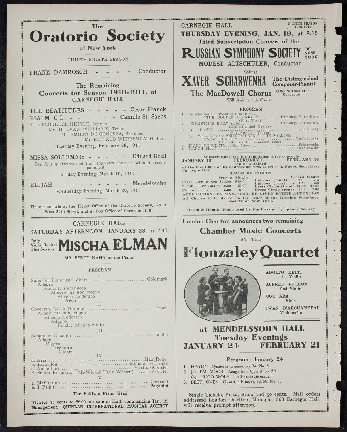Boston Symphony Orchestra, January 14, 1911, program page 10