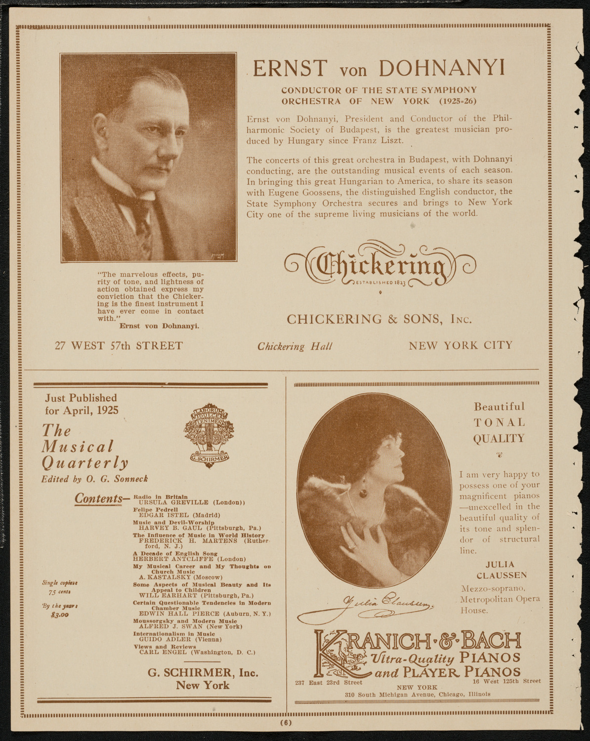 Philadelphia Orchestra, April 14, 1925, program page 6