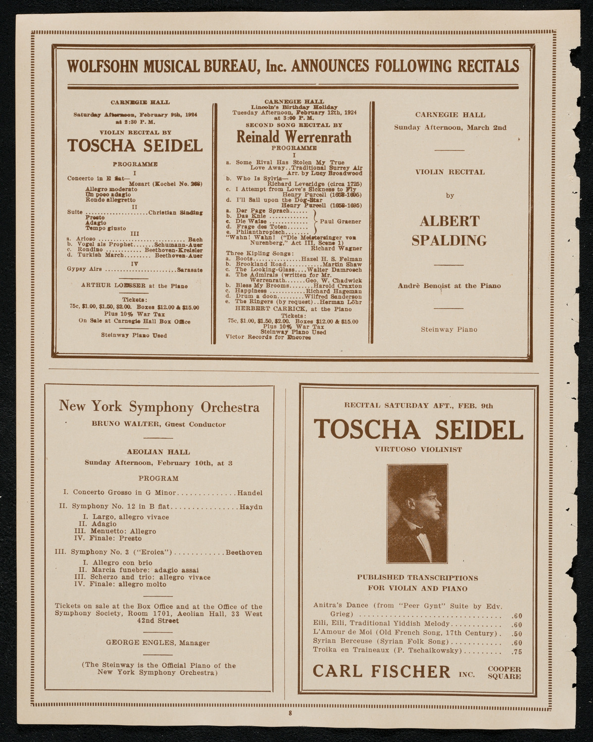 New York Philharmonic, February 8, 1924, program page 8