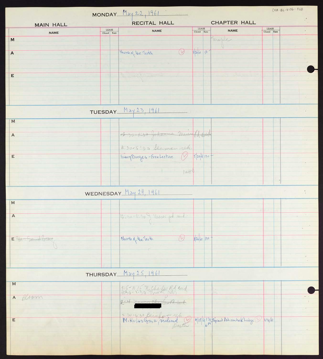 Carnegie Hall Booking Ledger, volume 6, page 68