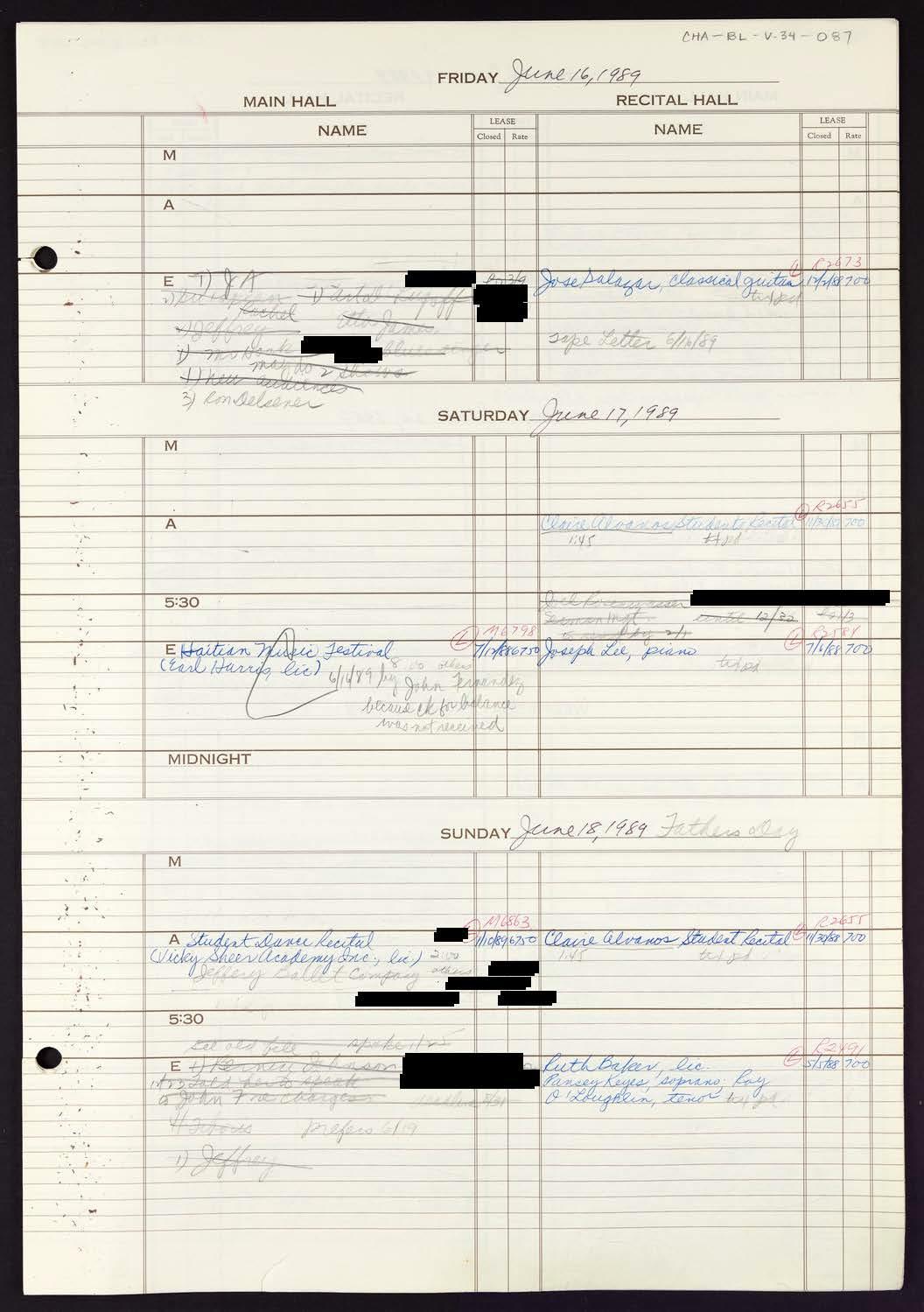 Carnegie Hall Booking Ledger, volume 34, page 87