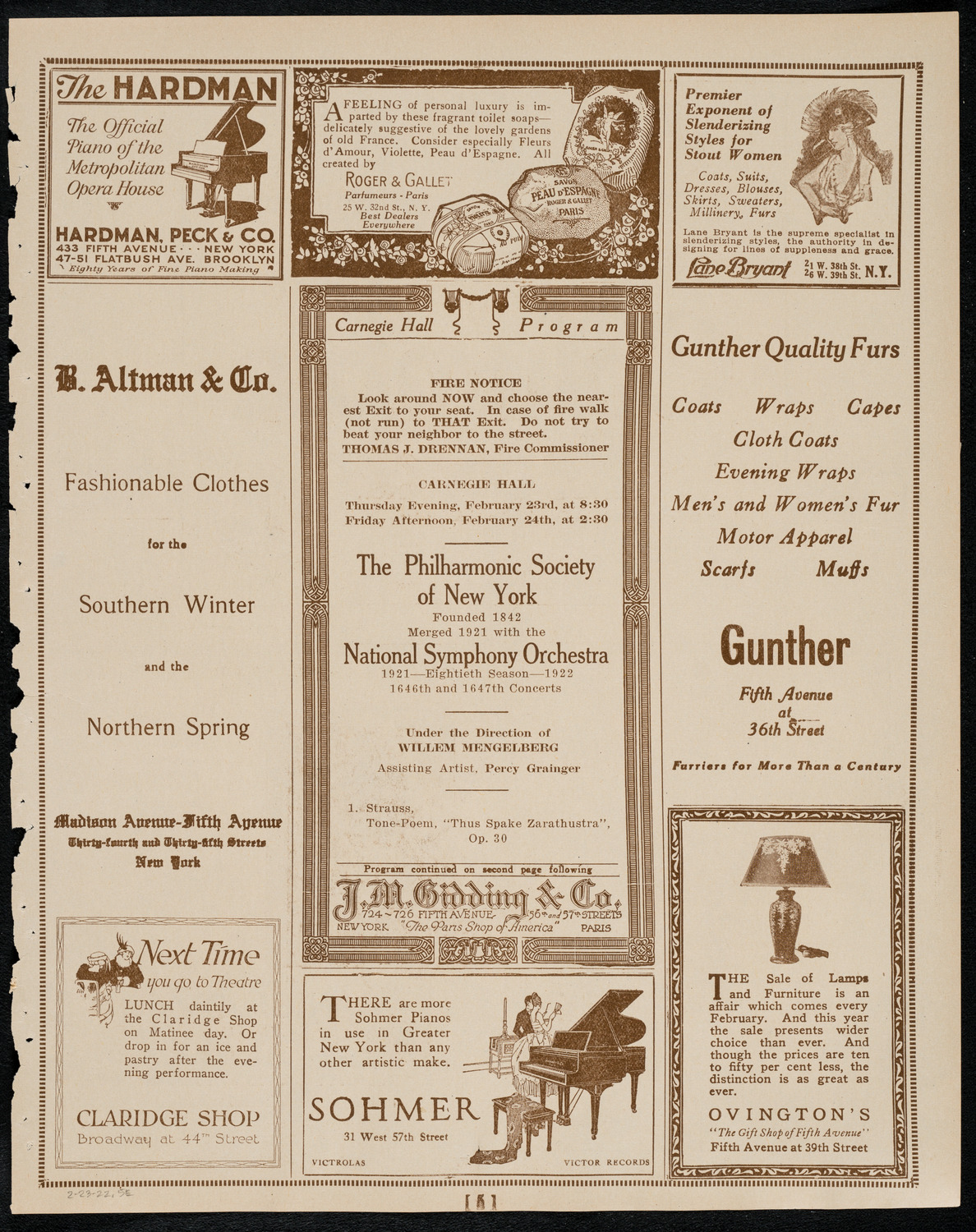 New York Philharmonic, February 23, 1922, program page 5