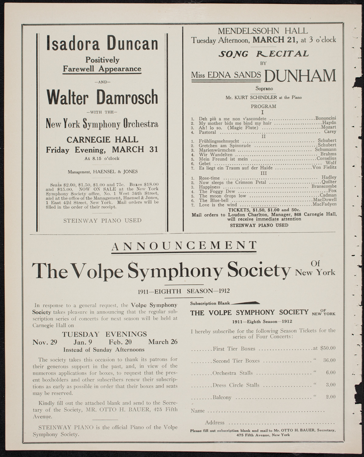 Volpe Symphony Society of New York, March 19, 1911, program page 10
