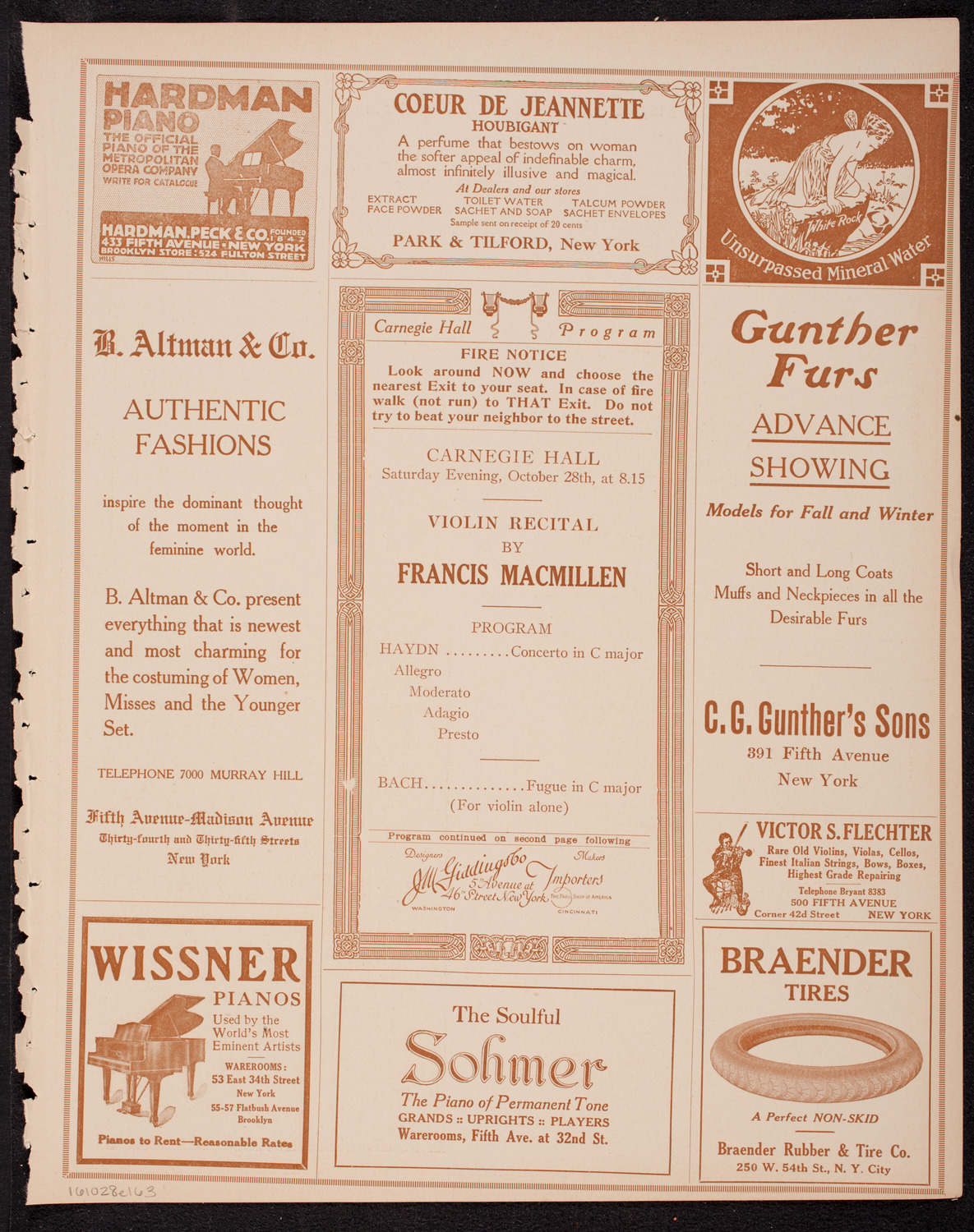 Francis MacMillen, Violin, October 28, 1916, program page 5