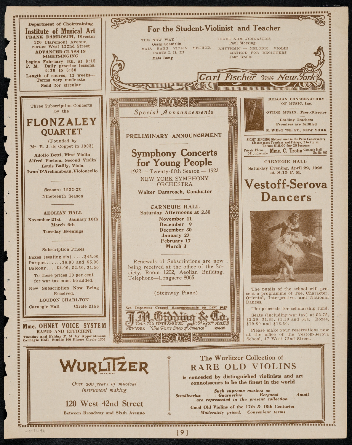 Reinald Werrenrath, Baritone, April 2, 1922, program page 9
