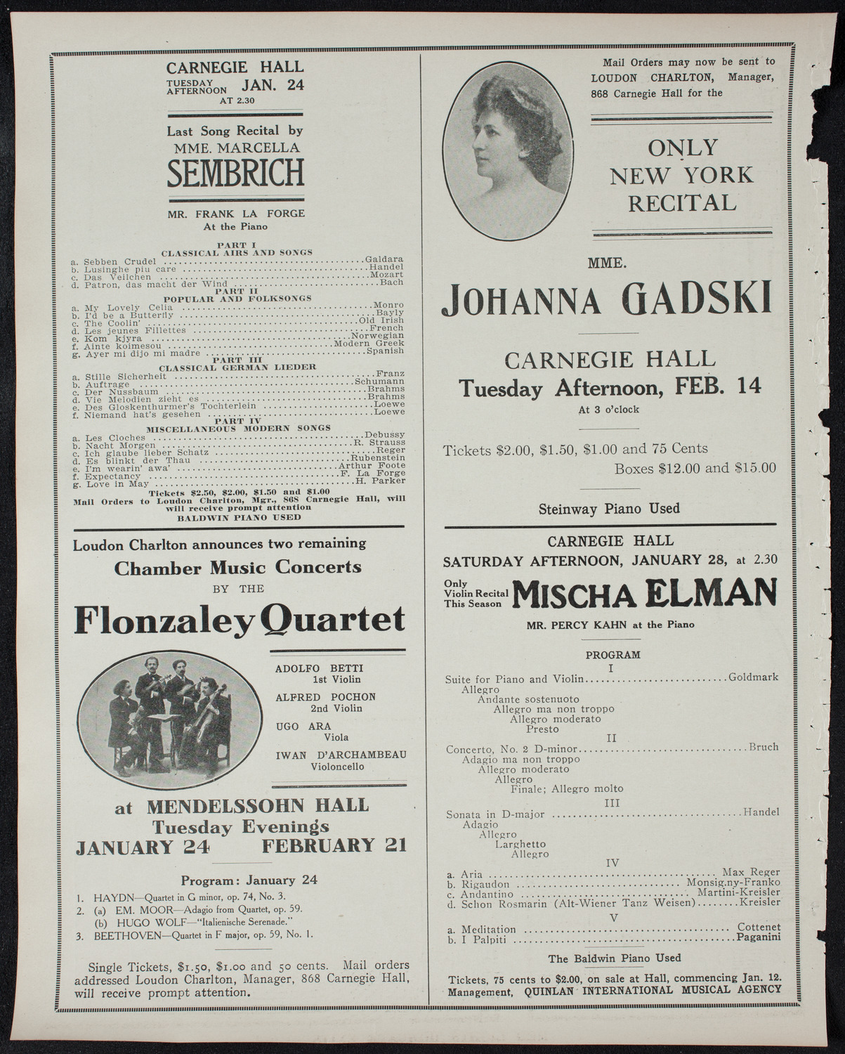 Edmond Clement, Tenor, January 18, 1911, program page 10