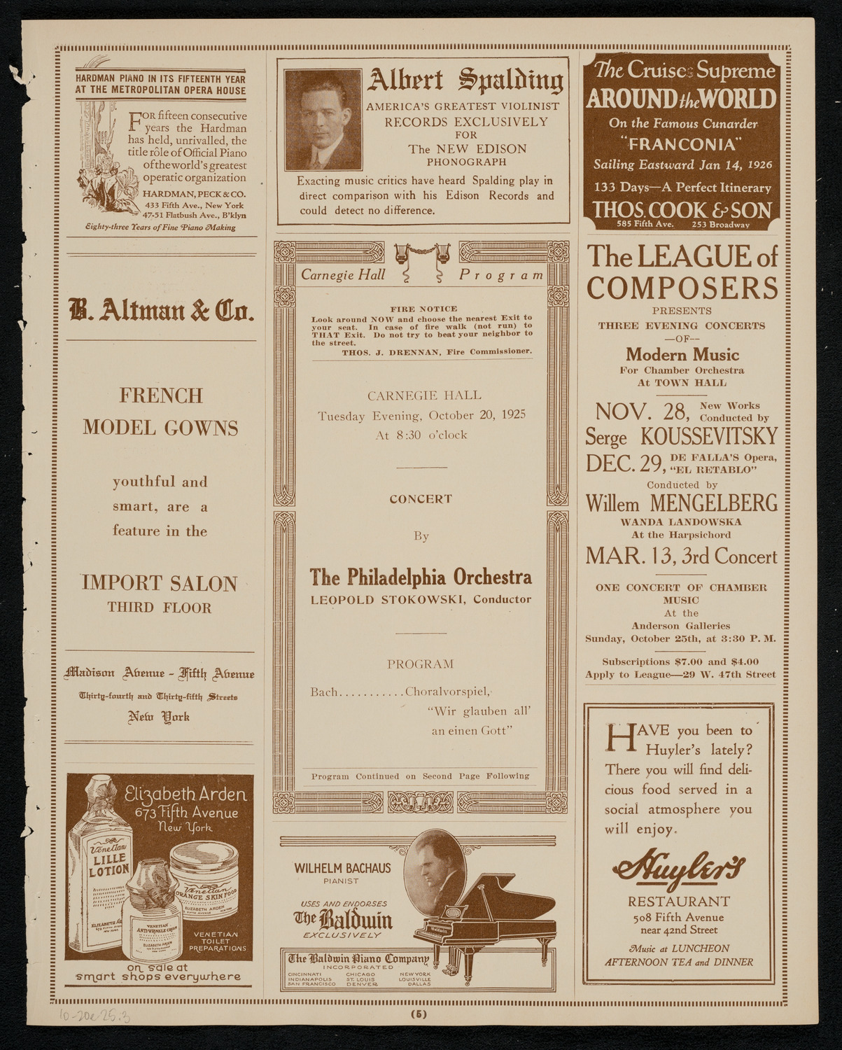 Philadelphia Orchestra, October 20, 1925, program page 5